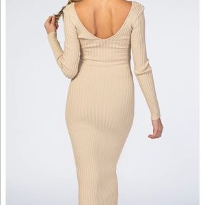 Taupe Fitted Long Sleeve Maternity Midi Maxi Dress
